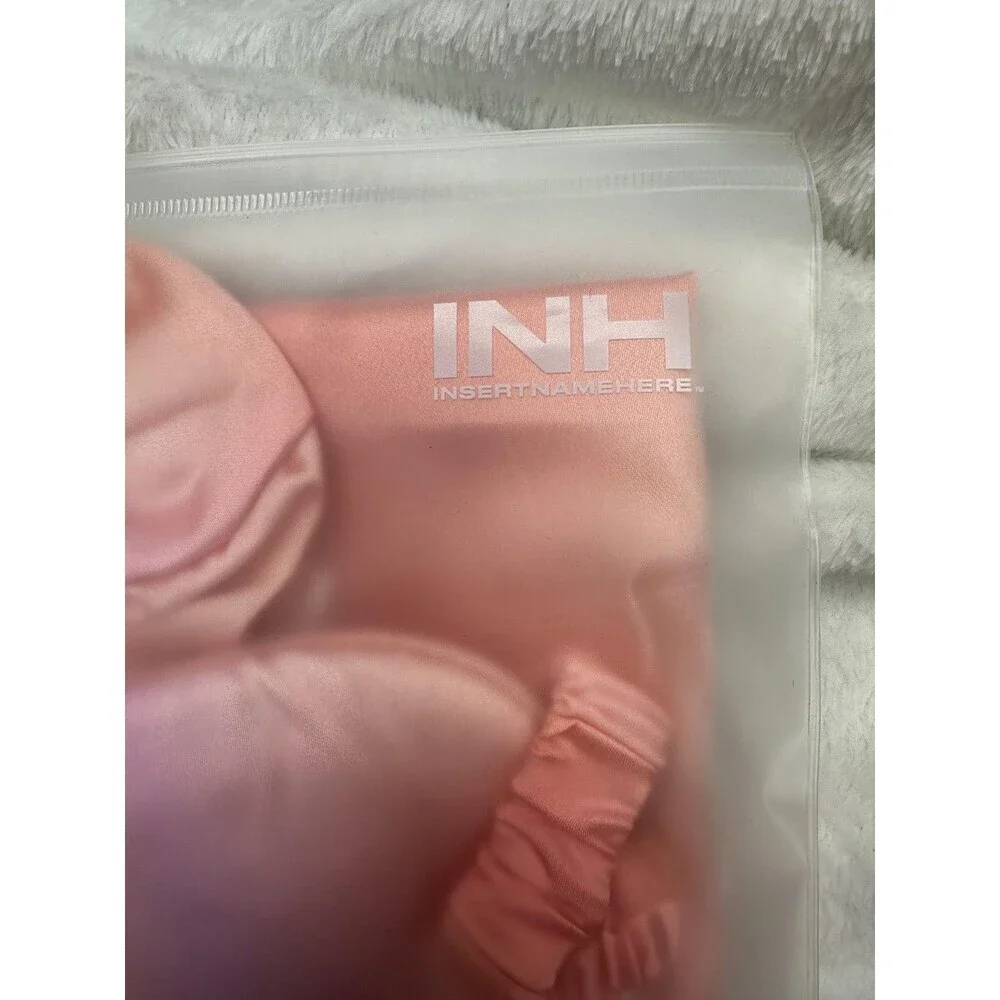 INH Sweet Dreams Satin Sleep Set Pillowcase Eye Mask Scrunchie Pink Orange New